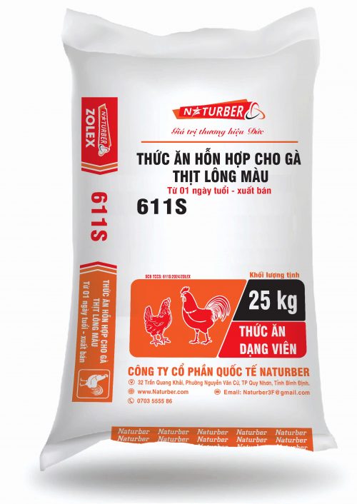 Thức ăn hỗn hợp cho gà thịt lông màu 611s
